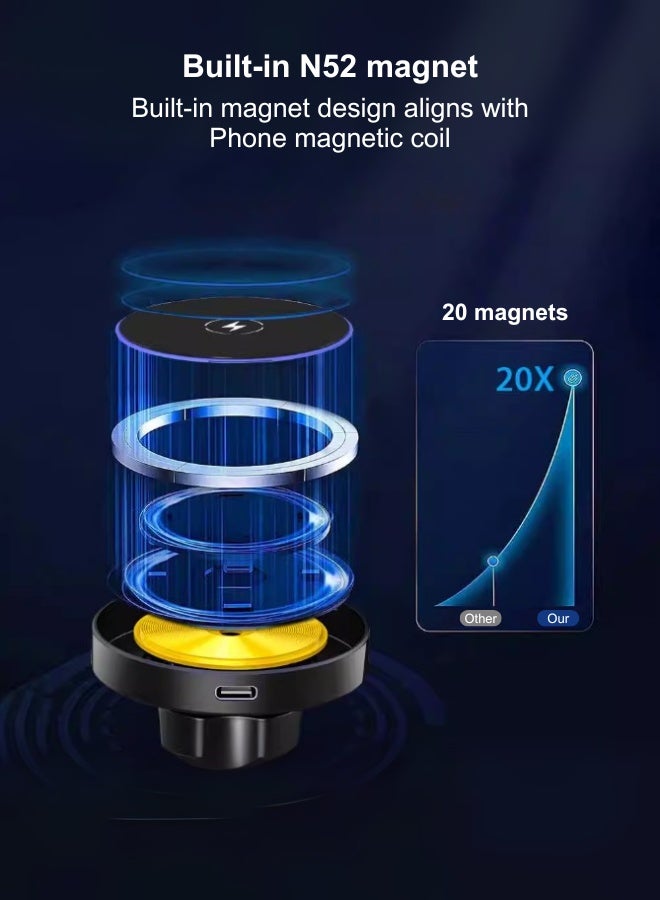 Qi2/Magsafe Car Wireless Charger Holder - 2-In-1 Magnetic Suction Cup Mount For Iphone 16/15 Pro Max, Ultra-Strong Fixation On Dashboard/Windshield/Air Vent - Aluminum Alloy + Glass Surface - Fast Charging & Anti-Slip Black  - Image 2