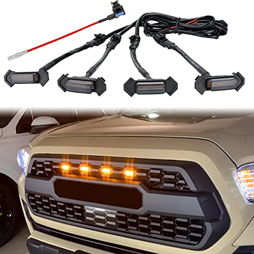 mingjue LED Grill Lights for 2016-2019 Aftermarket Toyota Tacoma TRD PRO Grille with Harness & Fuse(Amber Light with Black housing) - Image 1