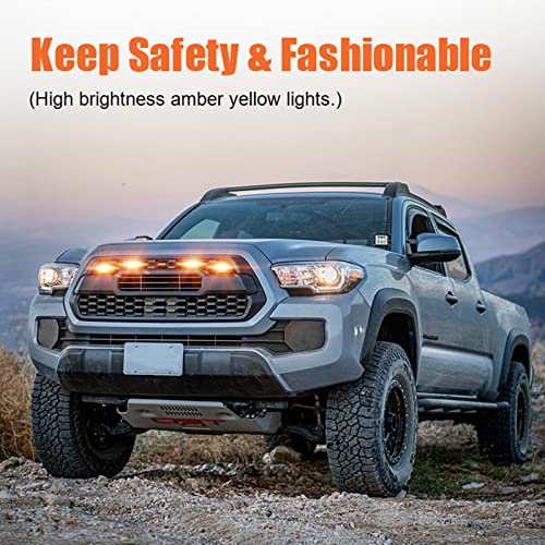 mingjue LED Grill Lights for 2016-2019 Aftermarket Toyota Tacoma TRD PRO Grille with Harness & Fuse(Amber Light with Black housing) - Image 2