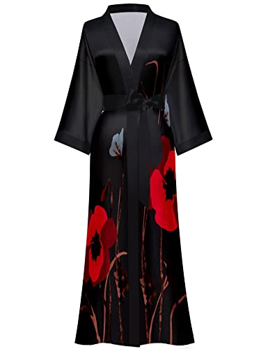 Kihnop Women's Floral Long Kimono Robe Long Satin Robe Long Silk Robe Ladies Kimonos Silky Bathrobe Cover Up, One Size - Image 1