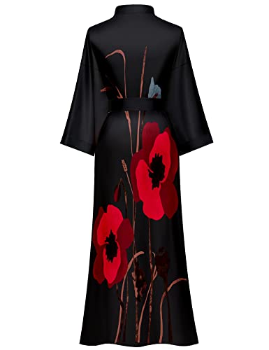 Kihnop Women's Floral Long Kimono Robe Long Satin Robe Long Silk Robe Ladies Kimonos Silky Bathrobe Cover Up, One Size - Image 2