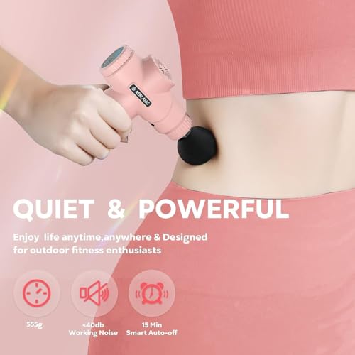 AERLANG Mini Massage Gun-Pink，Muscle Deep Tissue Massager Gun, Percussion Gun Massager for Pain Relief, Portable Quiet Massage Gun with Carry Case for Home Office Gym Gifts for Women Men Her - Image 3