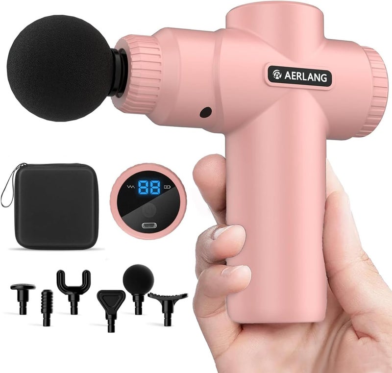 AERLANG Mini Massage Gun-Pink，Muscle Deep Tissue Massager Gun, Percussion Gun Massager for Pain Relief, Portable Quiet Massage Gun with Carry Case for Home Office Gym Gifts for Women Men Her - Image 1