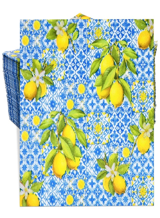 Gift Boutique 100 قطعة من مناديل الكوكتيل الليمونية الزهور الزرقاء والصفراء القابلة للتصرف لمناسبات الصيف والربيع وحفلات عيد الميلاد - Image 5