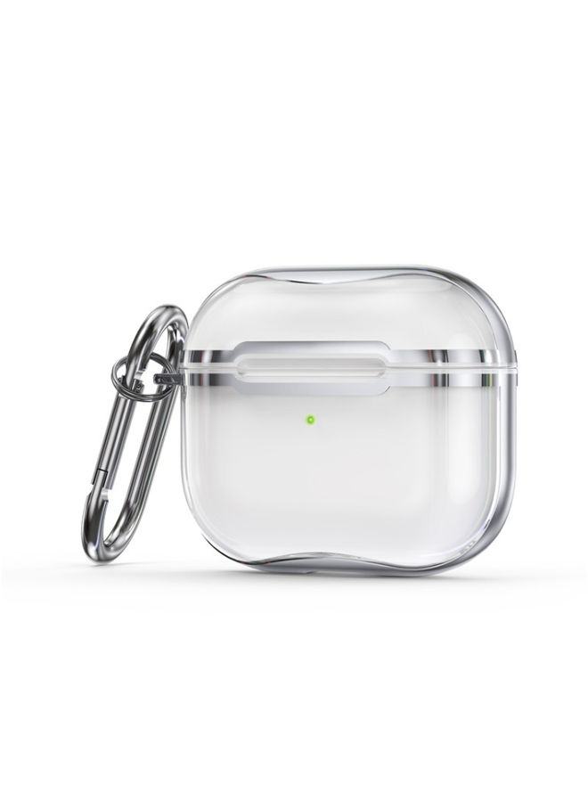Case Cover Electroplating Frame + Transparent TPU Earphone Protective Case with Hook For AirPods 3 Transparent + Silver