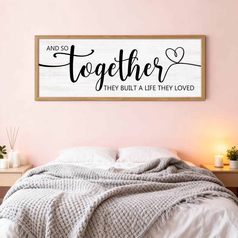 Cpcdaosk And So Together They Built A Life They Loved Decorative Rustic Sign & Plaque Framed Wall Art for Couples, 40''Ã—15''Wooden Long Wall Decor Above Bed, Vintage Horizontal Farmhouse Wedding Gift - Image 1