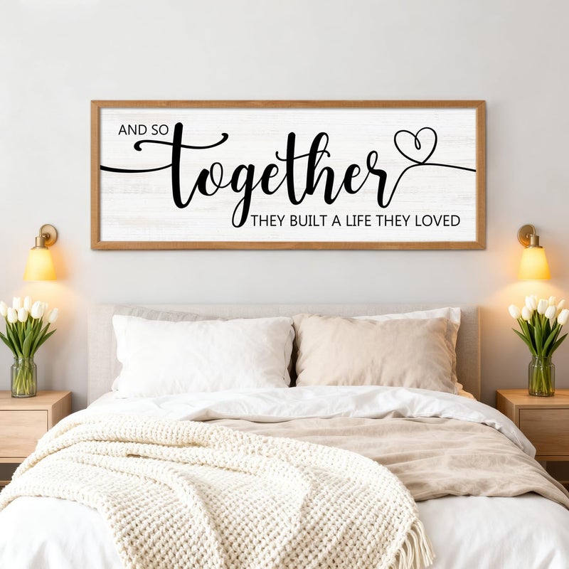 Cpcdaosk And So Together They Built A Life They Loved Decorative Rustic Sign & Plaque Framed Wall Art for Couples, 40''Ã—15''Wooden Long Wall Decor Above Bed, Vintage Horizontal Farmhouse Wedding Gift - Image 3