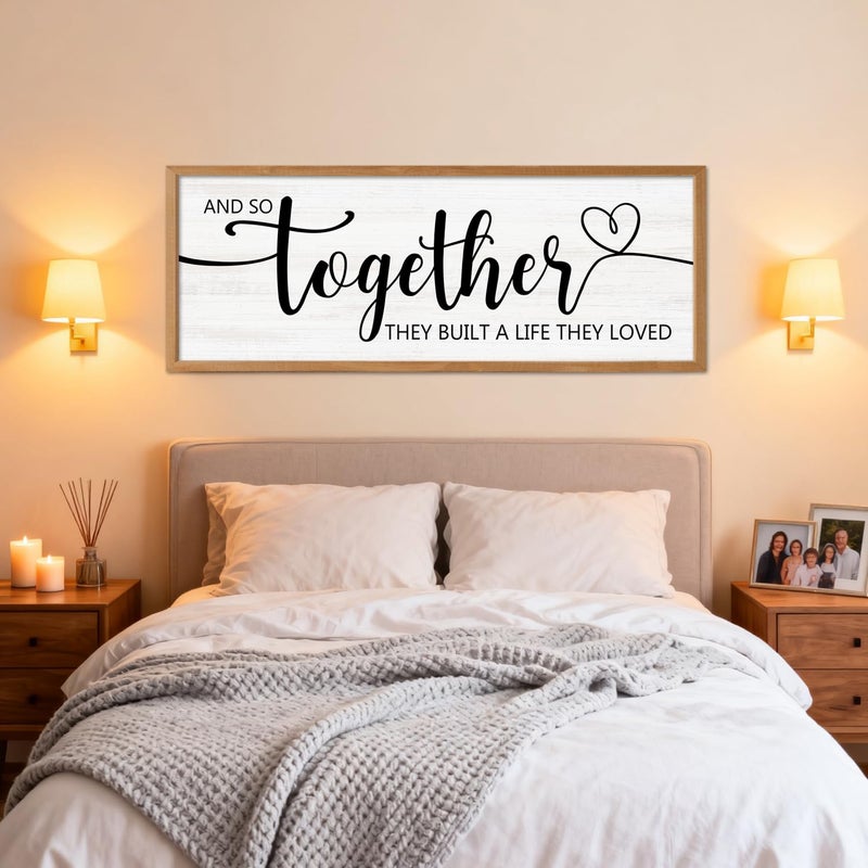 Cpcdaosk And So Together They Built A Life They Loved Decorative Rustic Sign & Plaque Framed Wall Art for Couples, 40''Ã—15''Wooden Long Wall Decor Above Bed, Vintage Horizontal Farmhouse Wedding Gift - Image 4