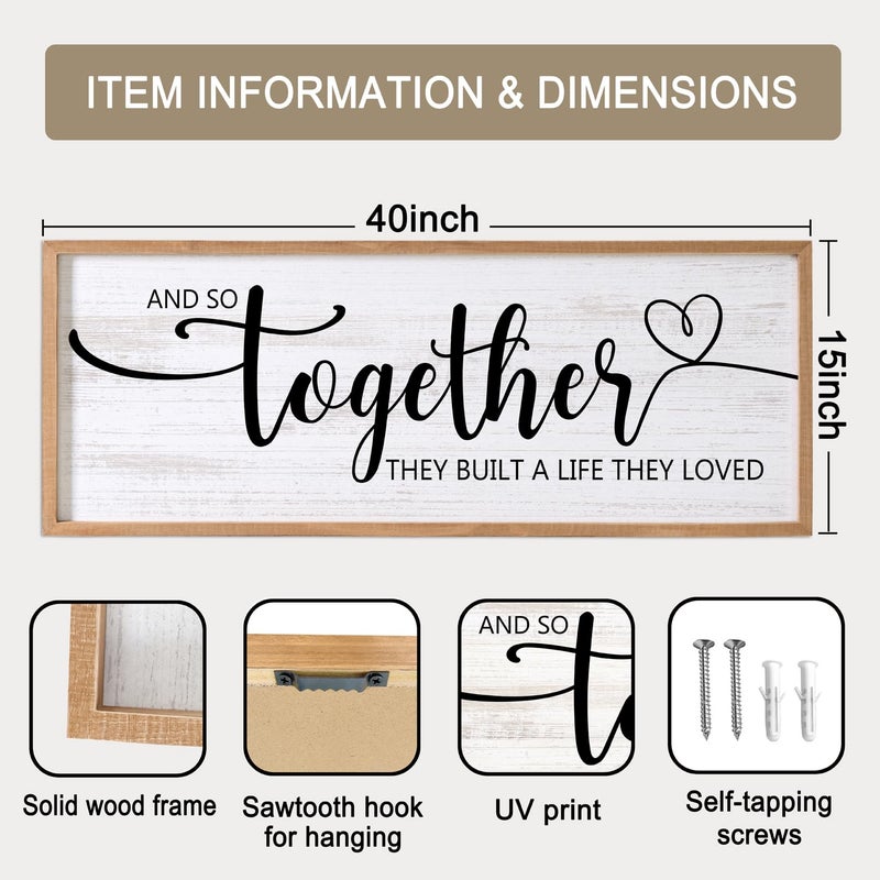 Cpcdaosk And So Together They Built A Life They Loved Decorative Rustic Sign & Plaque Framed Wall Art for Couples, 40''Ã—15''Wooden Long Wall Decor Above Bed, Vintage Horizontal Farmhouse Wedding Gift - Image 2