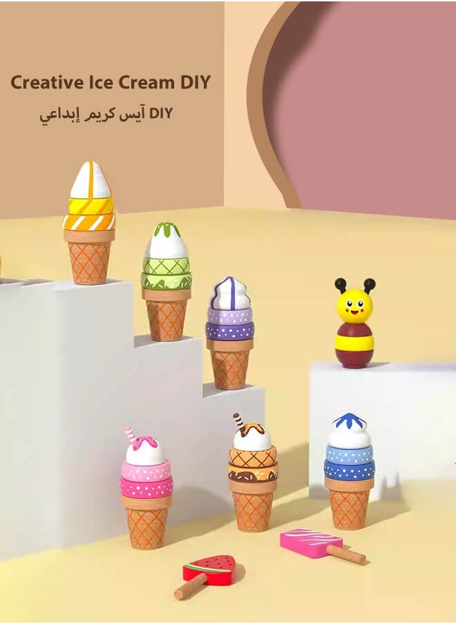 Aurlar Wooden Ice Cream Cart – Montessori Toy for DIY, Sorting & Stacking, Perfect Gift for Kids Age 18M+  - Image 5