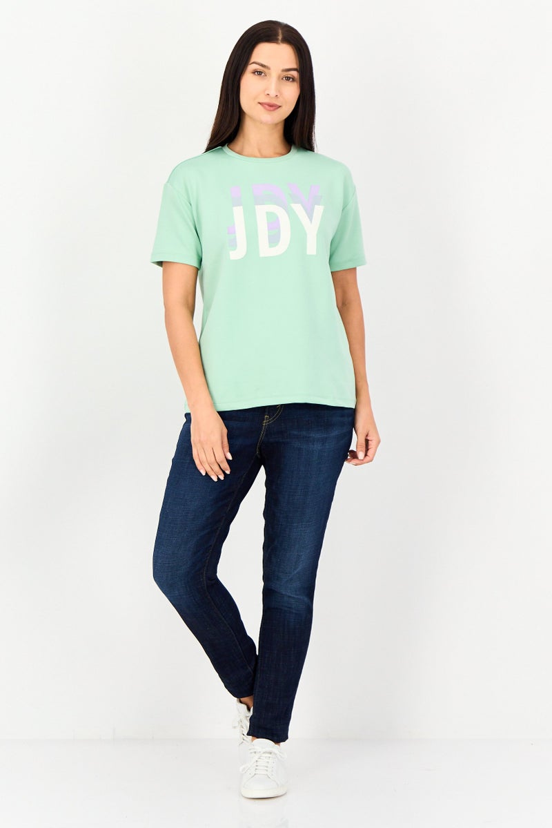JDY Women Crew Neck Short Sleeve Brand Logo T-Shirt, Mint Green - Image 3