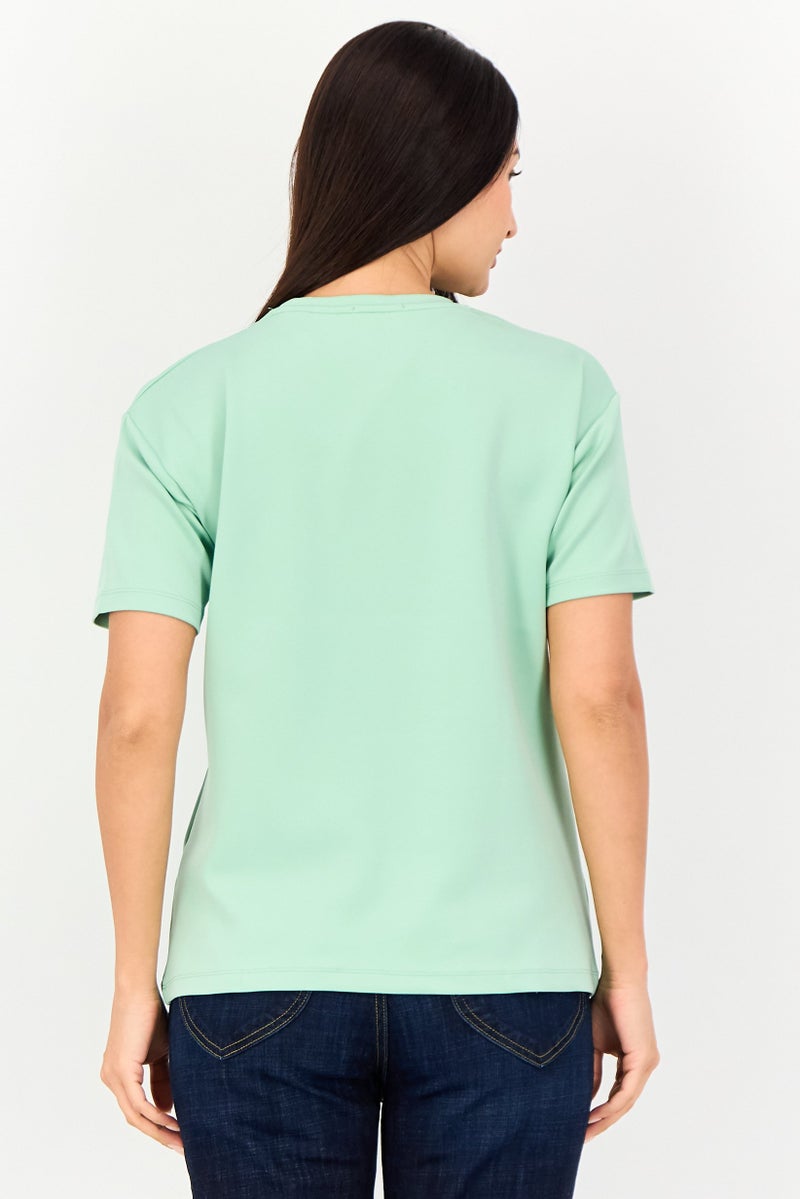 JDY Women Crew Neck Short Sleeve Brand Logo T-Shirt, Mint Green - Image 4