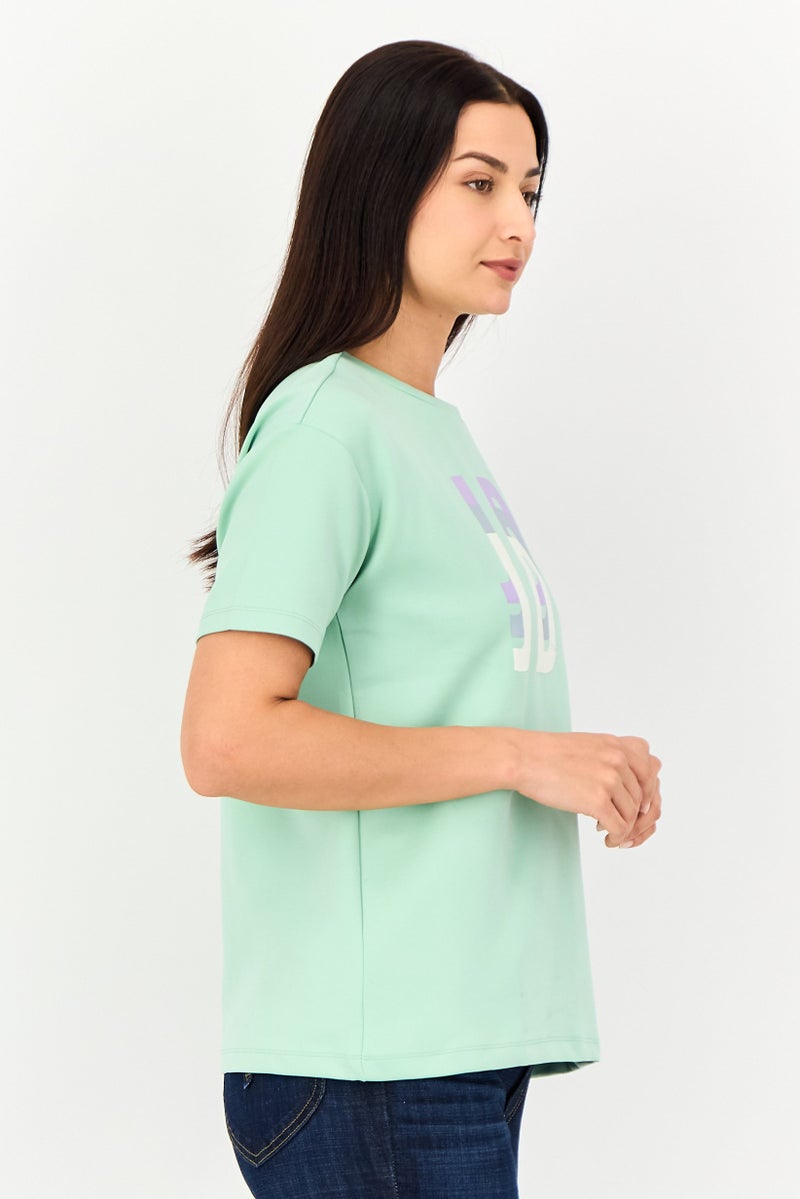JDY Women Crew Neck Short Sleeve Brand Logo T-Shirt, Mint Green - Image 2