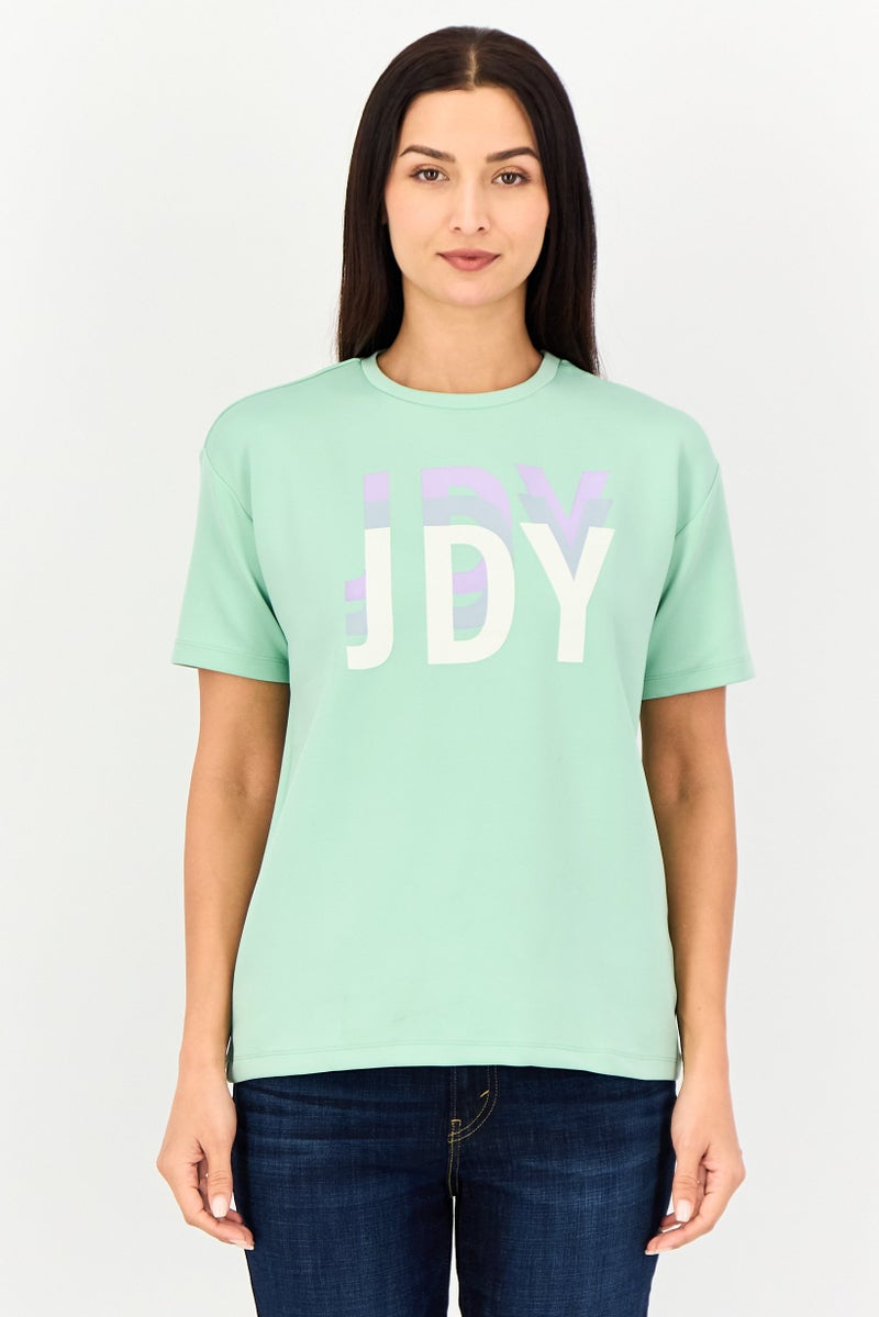 JDY Women Crew Neck Short Sleeve Brand Logo T-Shirt, Mint Green - Image 1