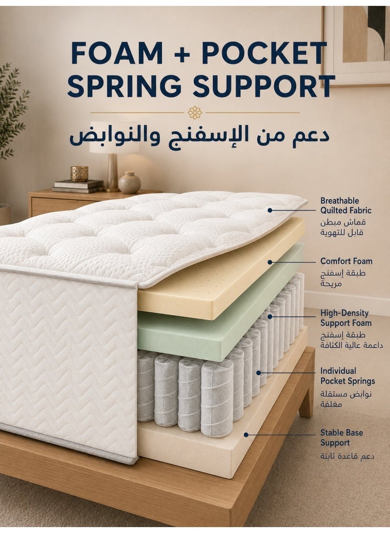 VINNYSEN 90×190×30cm Single Hybrid Mattress, Extra Thick Foam & Pocket Spring Mattress, Medium Firm Support, Breathable Quilted Fabric, Soft Comfort & Stable Back Support, White - Image 5