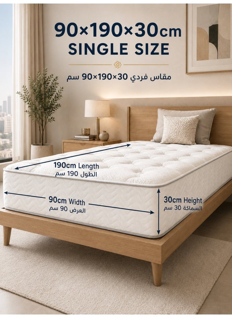 VINNYSEN 90×190×30cm Single Hybrid Mattress, Extra Thick Foam & Pocket Spring Mattress, Medium Firm Support, Breathable Quilted Fabric, Soft Comfort & Stable Back Support, White - Image 3