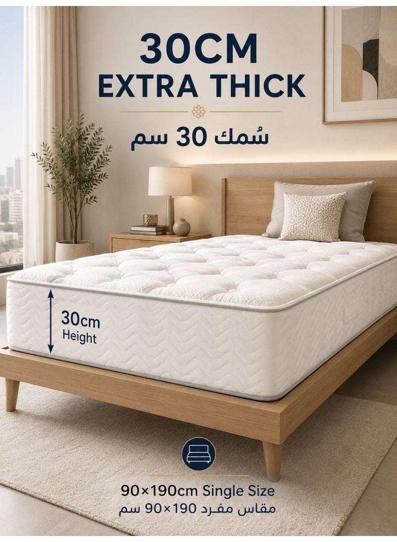 VINNYSEN 90×190×30cm Single Hybrid Mattress, Extra Thick Foam & Pocket Spring Mattress, Medium Firm Support, Breathable Quilted Fabric, Soft Comfort & Stable Back Support, White - Image 2