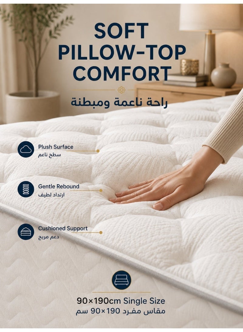 VINNYSEN 90×190×30cm Single Hybrid Mattress, Extra Thick Foam & Pocket Spring Mattress, Medium Firm Support, Breathable Quilted Fabric, Soft Comfort & Stable Back Support, White - Image 4