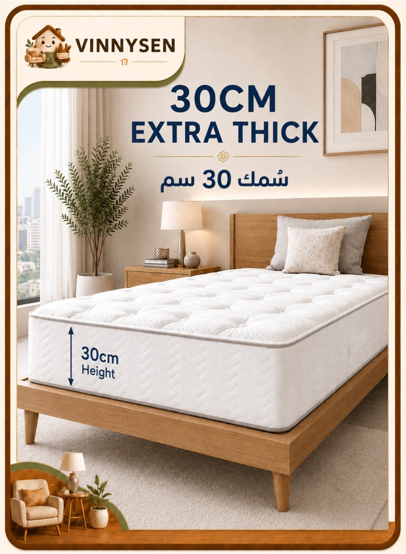 VINNYSEN 90×190×30cm Single Hybrid Mattress, Extra Thick Foam & Pocket Spring Mattress, Medium Firm Support, Breathable Quilted Fabric, Soft Comfort & Stable Back Support, White - Image 1