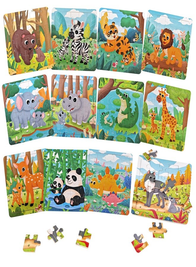edutree Wooden Puzzle for Toddlers 2-4, 12 Pieces Animal Jigsaw Puzzles for Kids Aged 3-5, Preschool Learning Educational Toys for Boys Girls 3 4 5 - Image 1