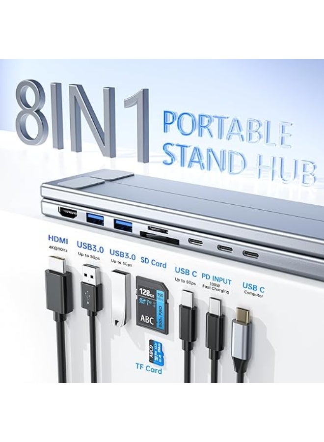 ستاند لابتوب مع محطة توصيل USB-C مزود بـ 8 منافذ و4K HDMI وشحن حتى 85 واط – حامل قابل للتعديل لأجهزة اللابتوب من 10 إلى 17 بوصة - Image 5