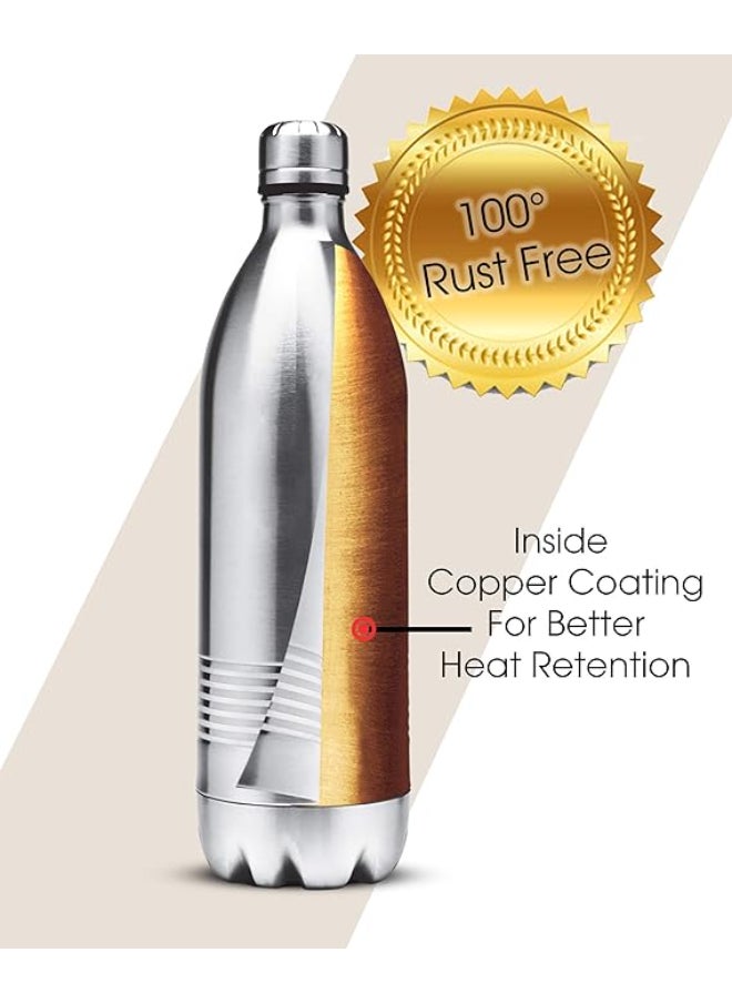 Milton - 1000 Thermosteel 24 Hours Hot And Cold Water Bottle, 1 Litre, Silver, Steelplain, 1000 Ml - Image 1