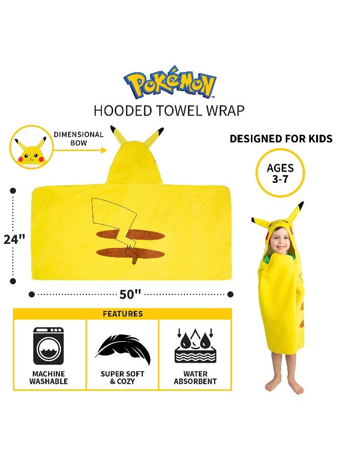 Franco Pokemon Pikachu Bath and Beach Soft Cotton Terry Hooded Towel Wrap, 24" x 50" Franco Kids - Image 5