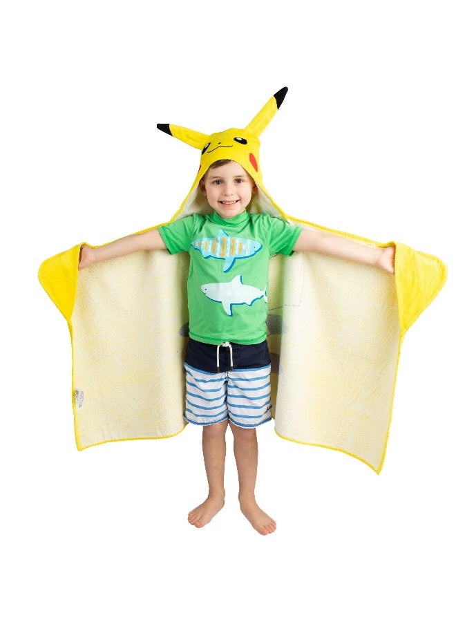 Franco Pokemon Pikachu Bath and Beach Soft Cotton Terry Hooded Towel Wrap, 24" x 50" Franco Kids - Image 2