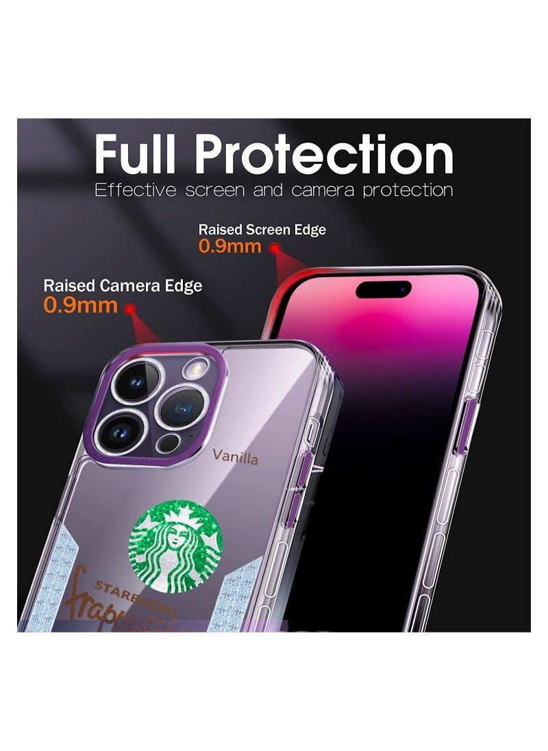 Starbucks Starbucks Series High Quality Square Edge Cover Full Lens Protective Transparent TPU Case With Stickers For Apple iPhone 14 Pro Max Purple  - Image 4