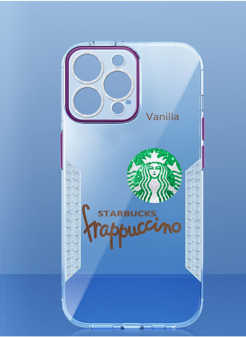 Starbucks Starbucks Series High Quality Square Edge Cover Full Lens Protective Transparent TPU Case With Stickers For Apple iPhone 14 Pro Max Purple  - Image 1