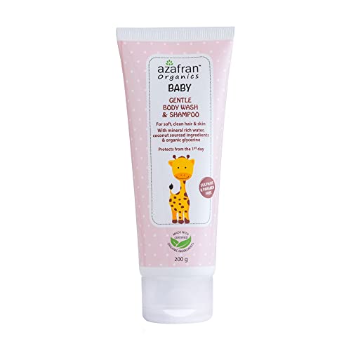 Azafran Baby Gentle Baby Body Wash and Shampoo, Tear Free, Moisturizing with Coconut Oil, Paraben Free, Mineral Rich, Certified Organic Ingredients, Suitable for All Skin Types, 200g - Image 1