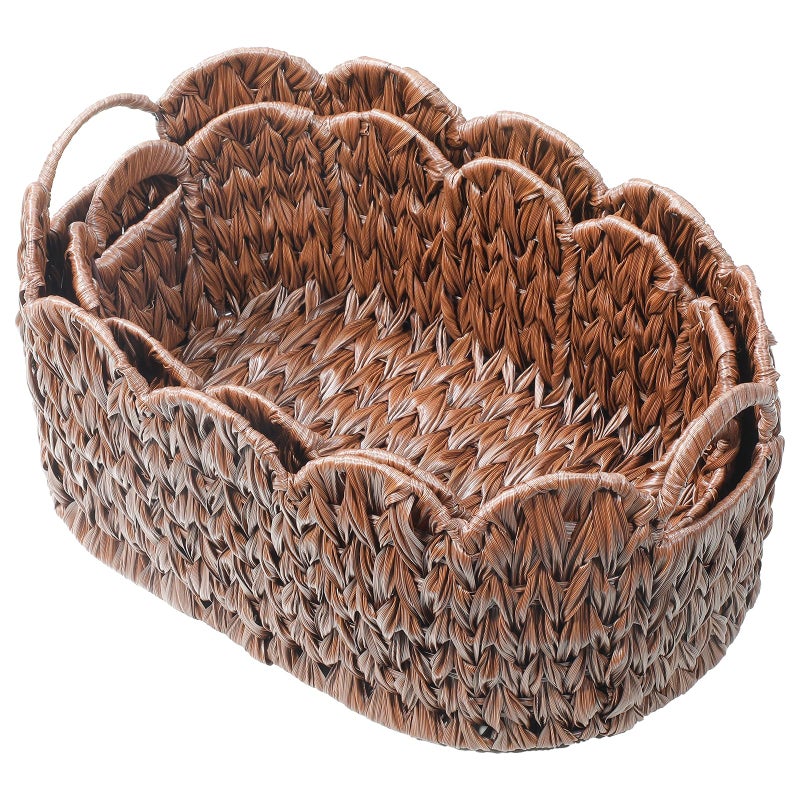 Coeusy Wicker Scalloped Basket Set of 2,Woven Storage Baskets for Shelves,Closet,Laundry,Gift,Towels,Books,Toys,Waterproof Cute Decor Basket for Organizing,Brown - Image 1