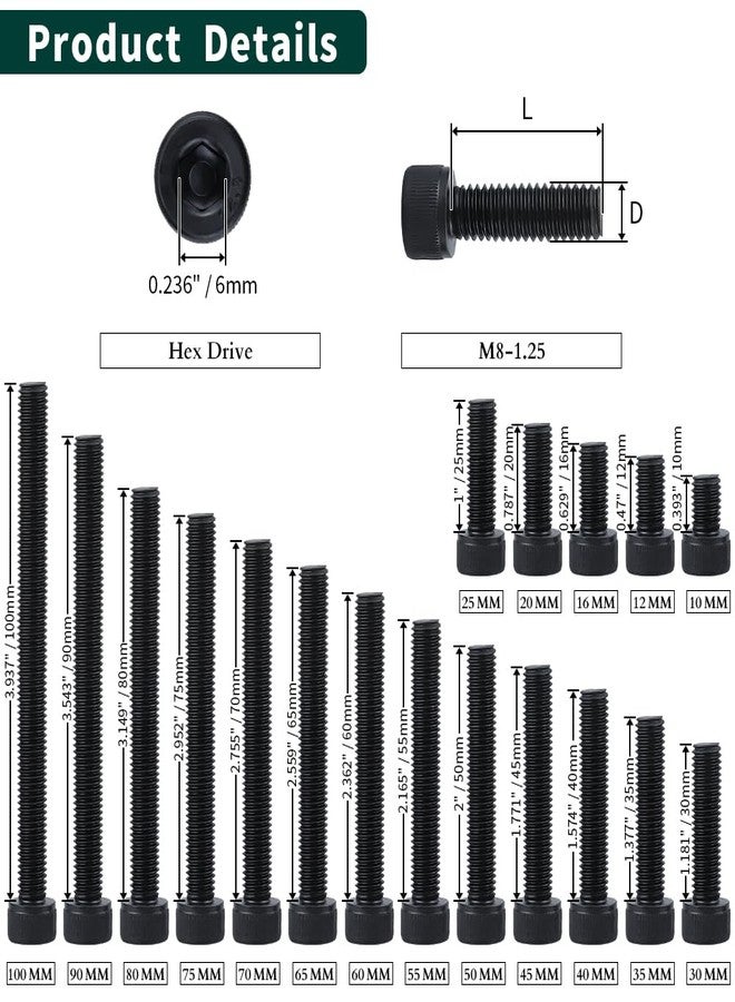 EASTLO M8-1.25 x 45mm (16 pcs) Socket Head Cap Screws, 12.9 Grade Alloy Steel, Black Oxide Finish, Full Thread, Coarse Thread UNC, Allen Hex Drive - Image 4