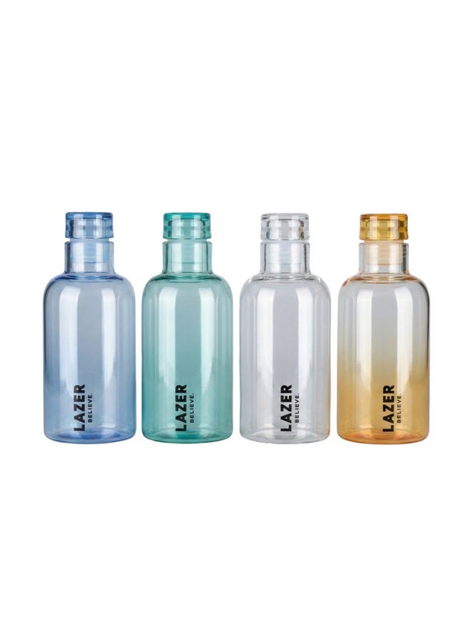 Lazer Pure Borosilicate Glass Water Bottle Set of 4 – 300ml Each, BPA-Free, Eco-Friendly, Leak-Proof & Durable (Transparent, Green, Blue, Yellow) - Image 1