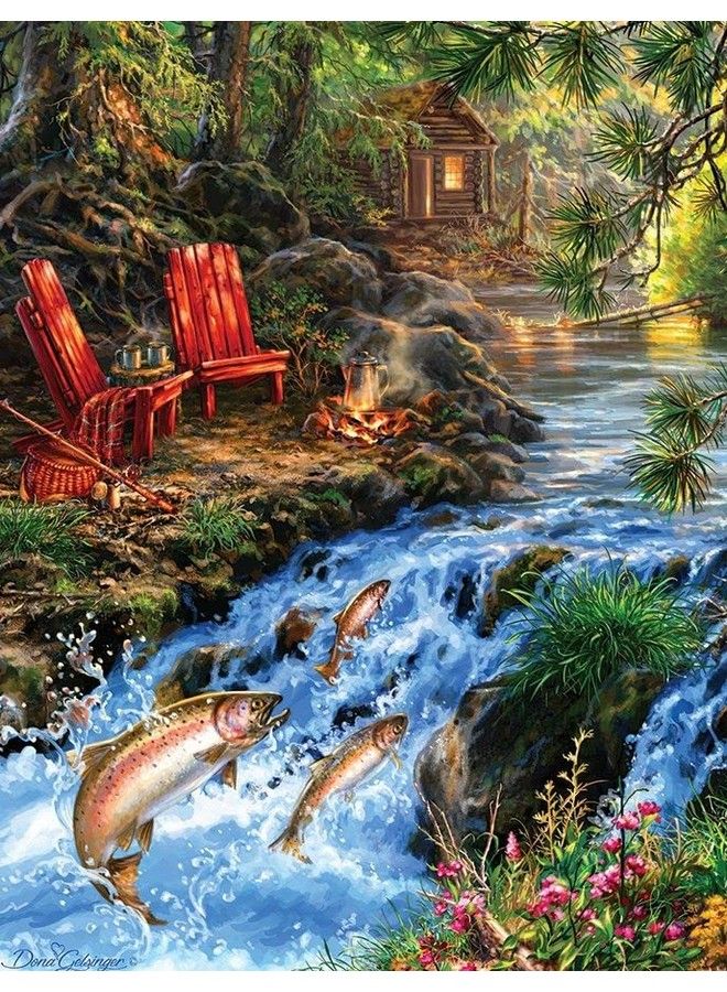 Springbok S 500 Piece Jigsaw Puzzle The Fishing Hole Made In Usa - Image 1
