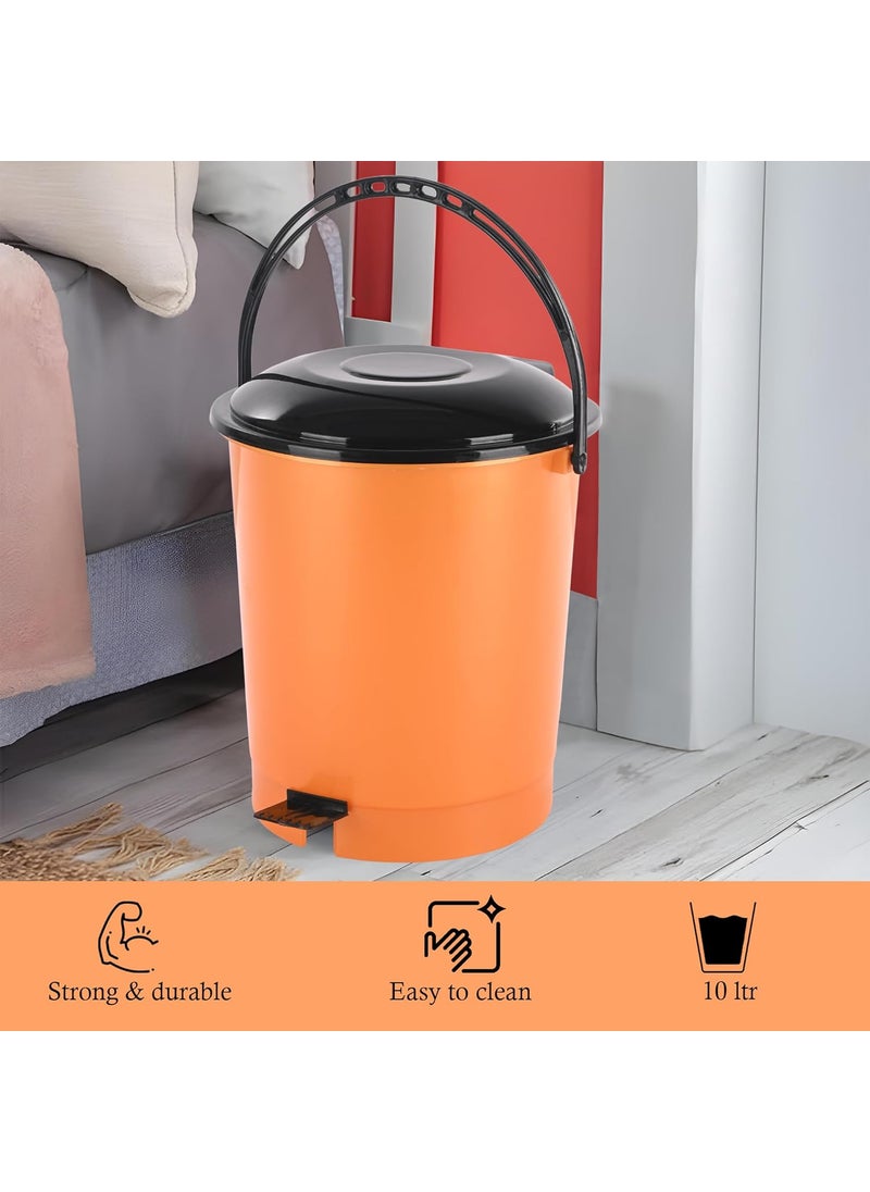 Kuber Industries Kuber Industries Pack of 6 Plastic Dustbin for Home with Pedal Lid Handle 10 Ltr Dustbin for Kitchen Bathroom Office Garbage Bin for Wet or Dry Waste Check Dhakkan White Orange  - Image 2