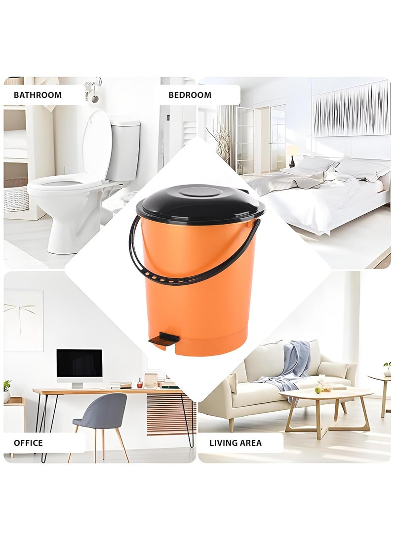 Kuber Industries Kuber Industries Pack of 6 Plastic Dustbin for Home with Pedal Lid Handle 10 Ltr Dustbin for Kitchen Bathroom Office Garbage Bin for Wet or Dry Waste Check Dhakkan White Orange  - Image 4