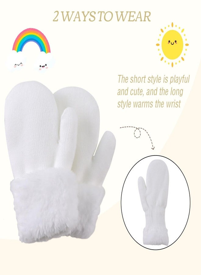 PESAAT Baby Girl Mittens Fleece Toddler Boy Mittens Warm Kids Winter Gloves Unisex Cold Weather Baby Gloves (White, S) - Image 2
