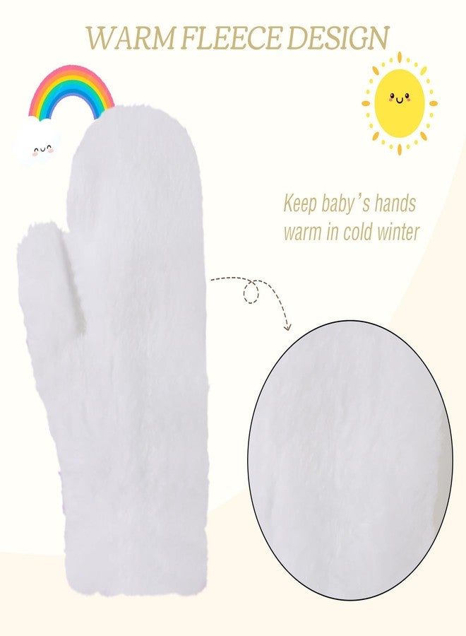 PESAAT Baby Girl Mittens Fleece Toddler Boy Mittens Warm Kids Winter Gloves Unisex Cold Weather Baby Gloves (White, S) - Image 3
