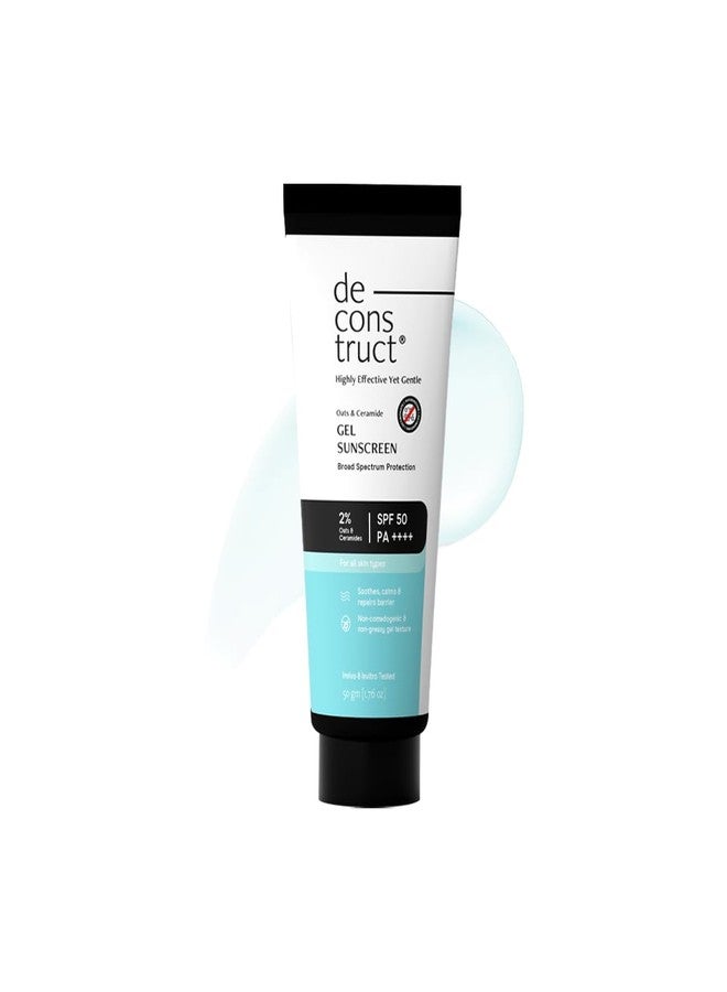 Deconstruct Oats & Ceramide Gel Sunscreen SPF 50 PA++++ |In Vivo| Barrier Repair for Sensitive & Oily skin | Soothes, Calms Skin | New Gen UV Filters |Lightweight & Non-greasy | For Men & Women - 50g - Image 1