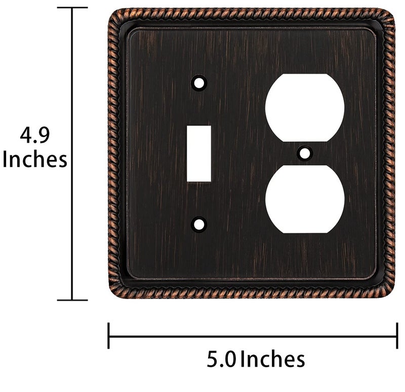 Henne Bery Rope Edge Decorative Wall Plate Switch Plate Outlet Cover (Toggle/Duplex, Aged Bronze) - Image 3
