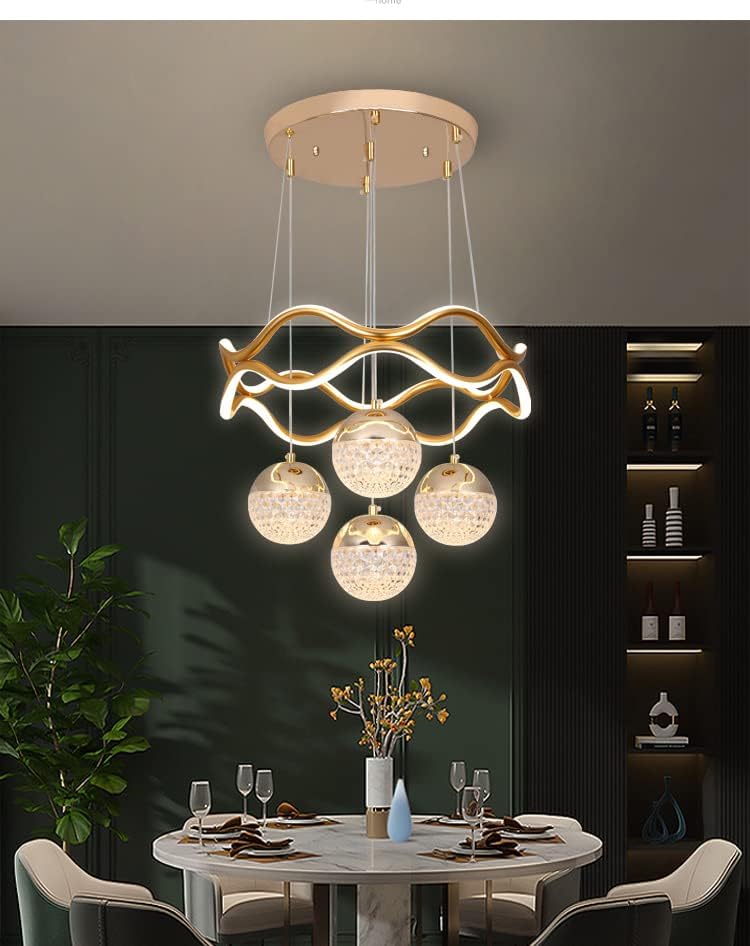 blissbells Luxury LED Pendant Chandelier with Crystal Globe Shades | Modern Decorative Hanging Ceiling Light | Warm White Ambient Lighting | Premium Gold Finish | Ideal for Dining Room, Living Room - Image 2