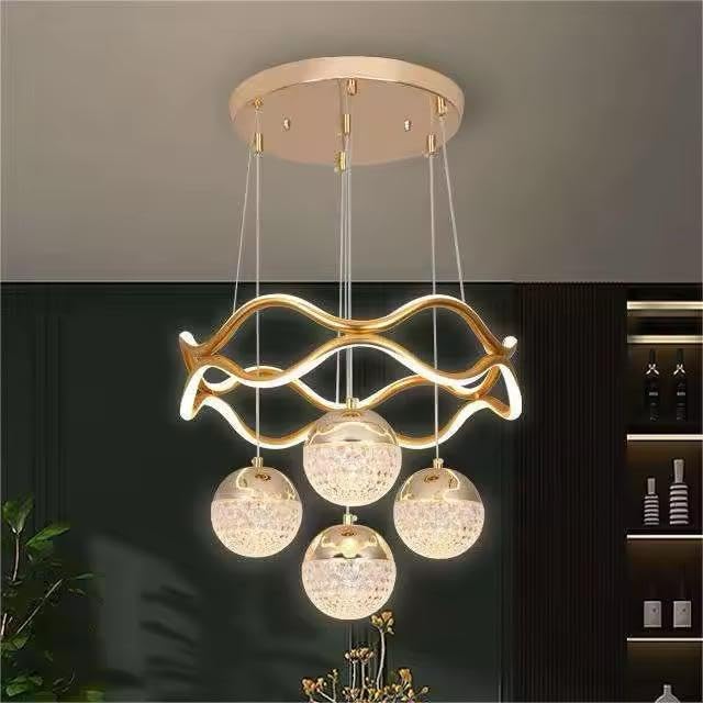 blissbells Luxury LED Pendant Chandelier with Crystal Globe Shades | Modern Decorative Hanging Ceiling Light | Warm White Ambient Lighting | Premium Gold Finish | Ideal for Dining Room, Living Room - Image 1