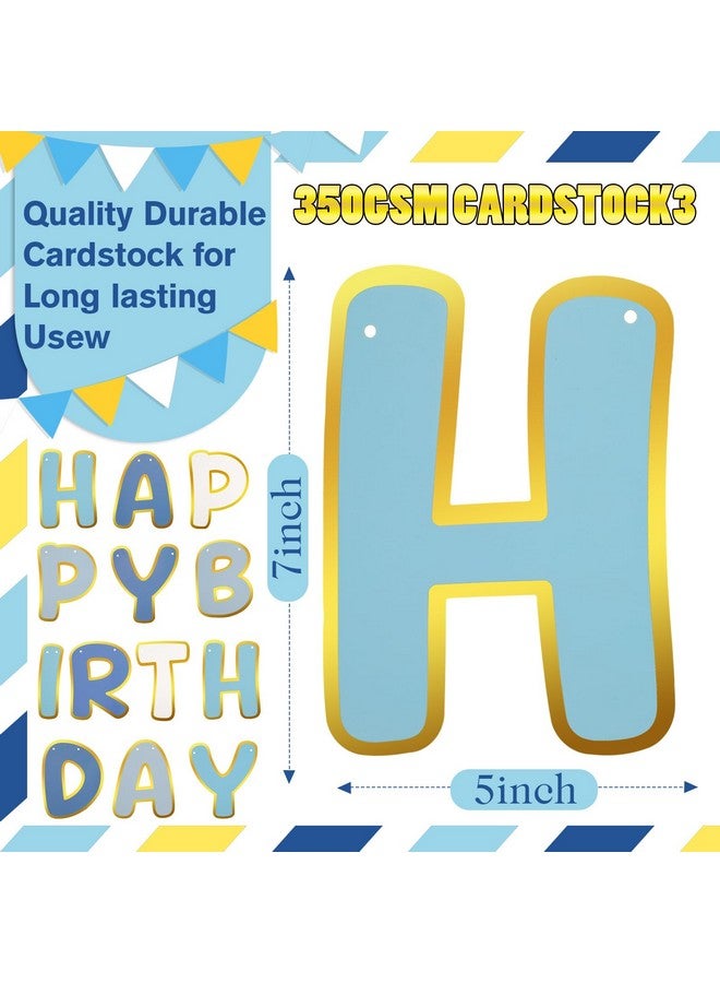 TaoBary Blue Happy Birthday Banner Pre-strung Birthday Party Decorations No DIY Hanging Banner Sign Hanging Decor for Women Men Boys Girls Party Supplies Backdrop - Image 2