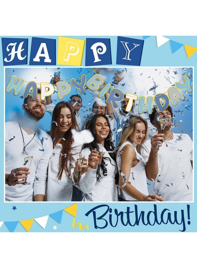 TaoBary Blue Happy Birthday Banner Pre-strung Birthday Party Decorations No DIY Hanging Banner Sign Hanging Decor for Women Men Boys Girls Party Supplies Backdrop - Image 4