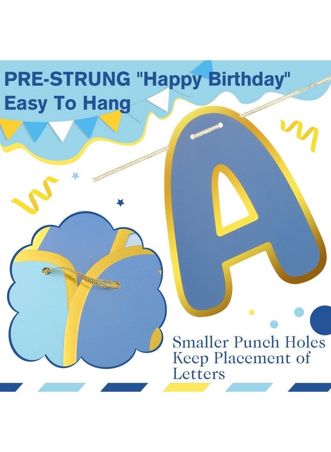 TaoBary Blue Happy Birthday Banner Pre-strung Birthday Party Decorations No DIY Hanging Banner Sign Hanging Decor for Women Men Boys Girls Party Supplies Backdrop - Image 3