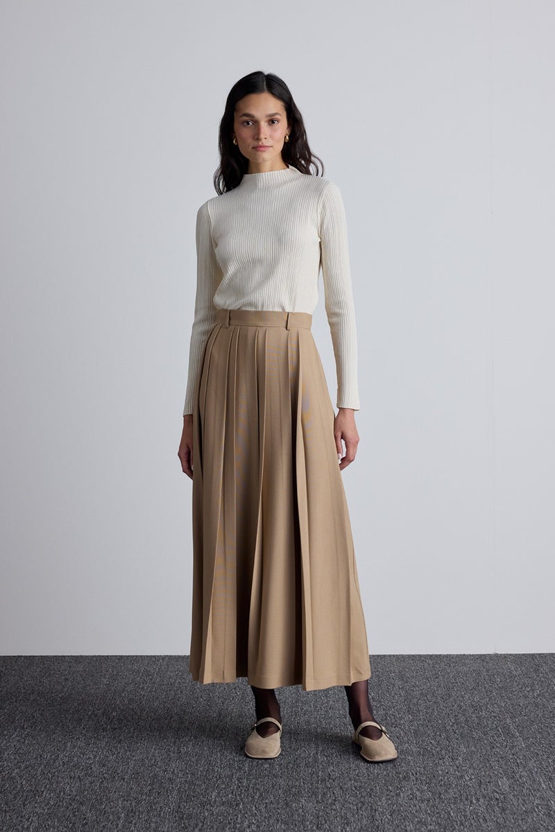 Manuka Wide Pleated Skirt Camel  - Image 2