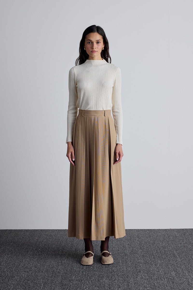 Manuka Wide Pleated Skirt Camel  - Image 3