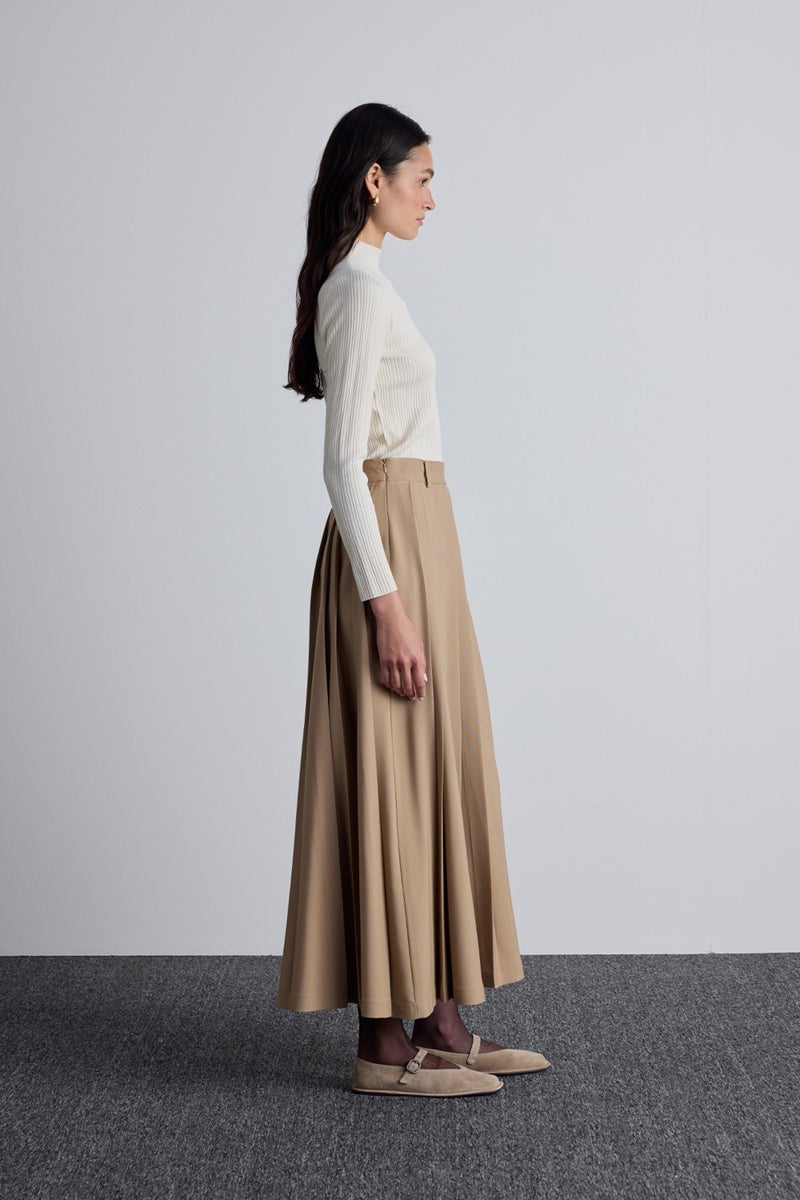 Manuka Wide Pleated Skirt Camel  - Image 5