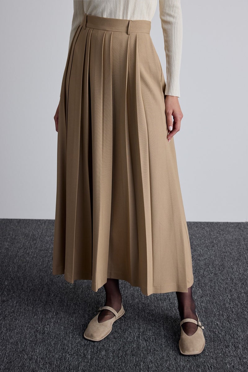Manuka Wide Pleated Skirt Camel  - Image 4